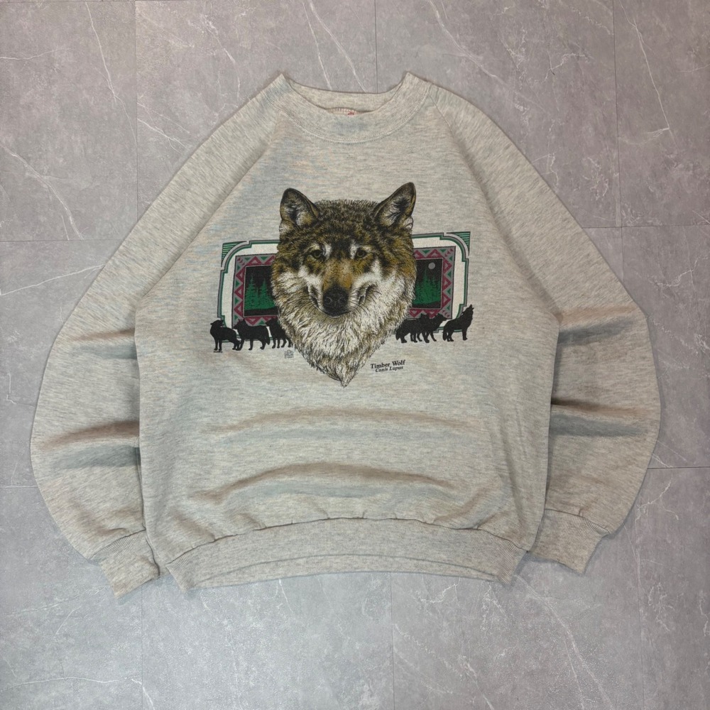 Vintage Jerzees Timber Wolf Sweatshirt Mens Large Gray Made in USA Raglan 90s